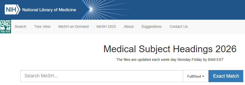 MeSH Database 1 Mesh search